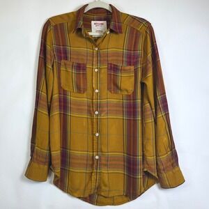 Mossimo Supply Co Boyfriend Fit Plaid Flannel Shirt Mustard Yellow Red Blue XS